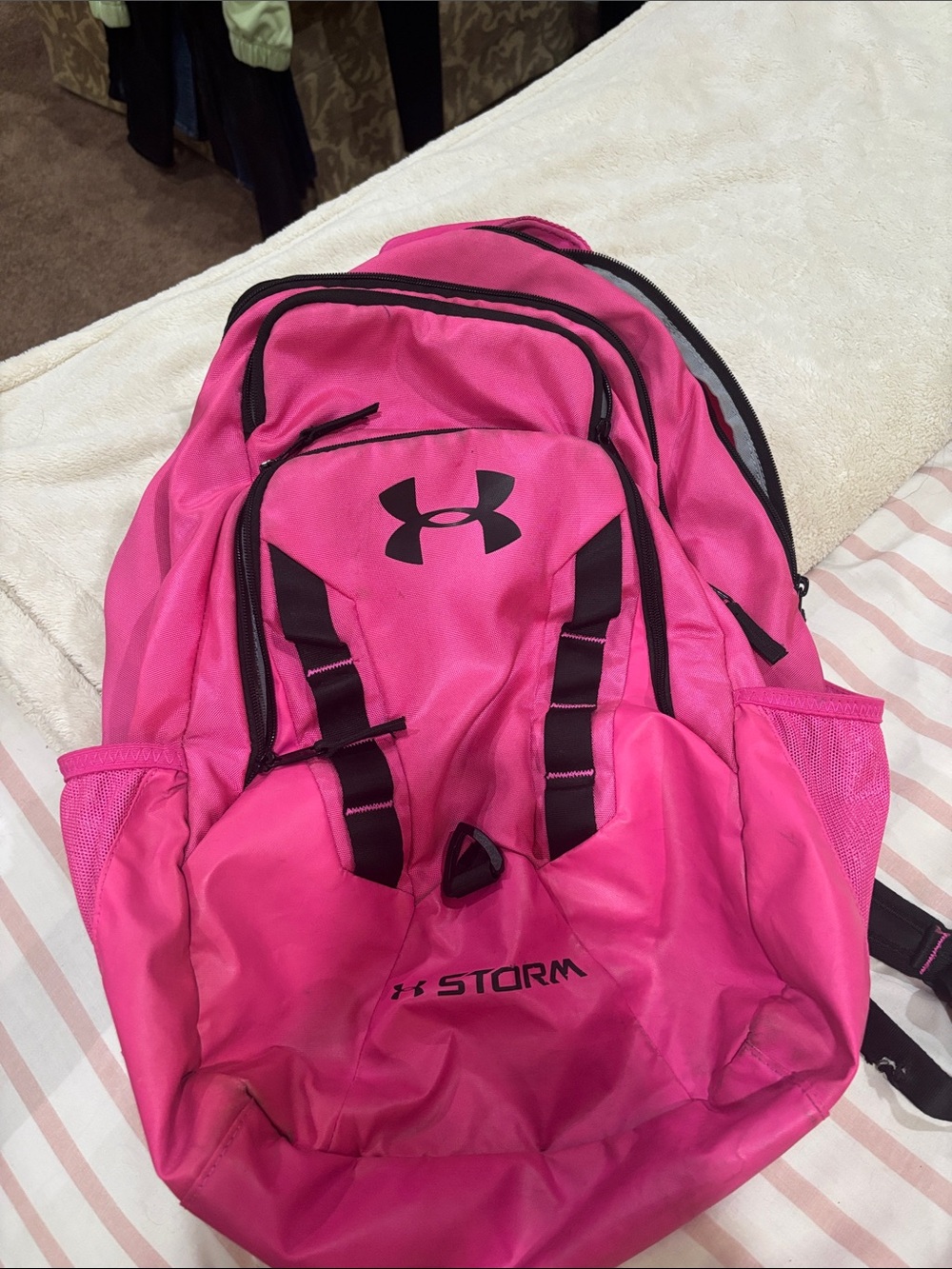 Under Armour Bright Pink Backpack with Black Accents